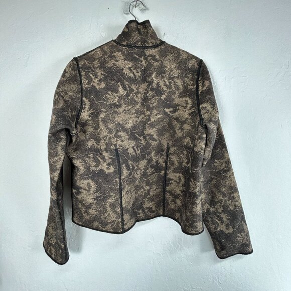 Women’s Reversible Jacket Camouflage Gray Beige Stand Collar Button Closure - Picture 2 of 9